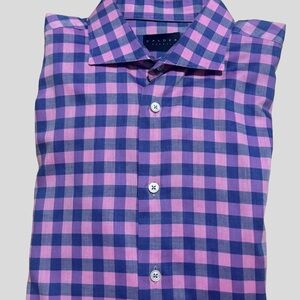 Men's Casual Pink and Blue Plaid Shirt